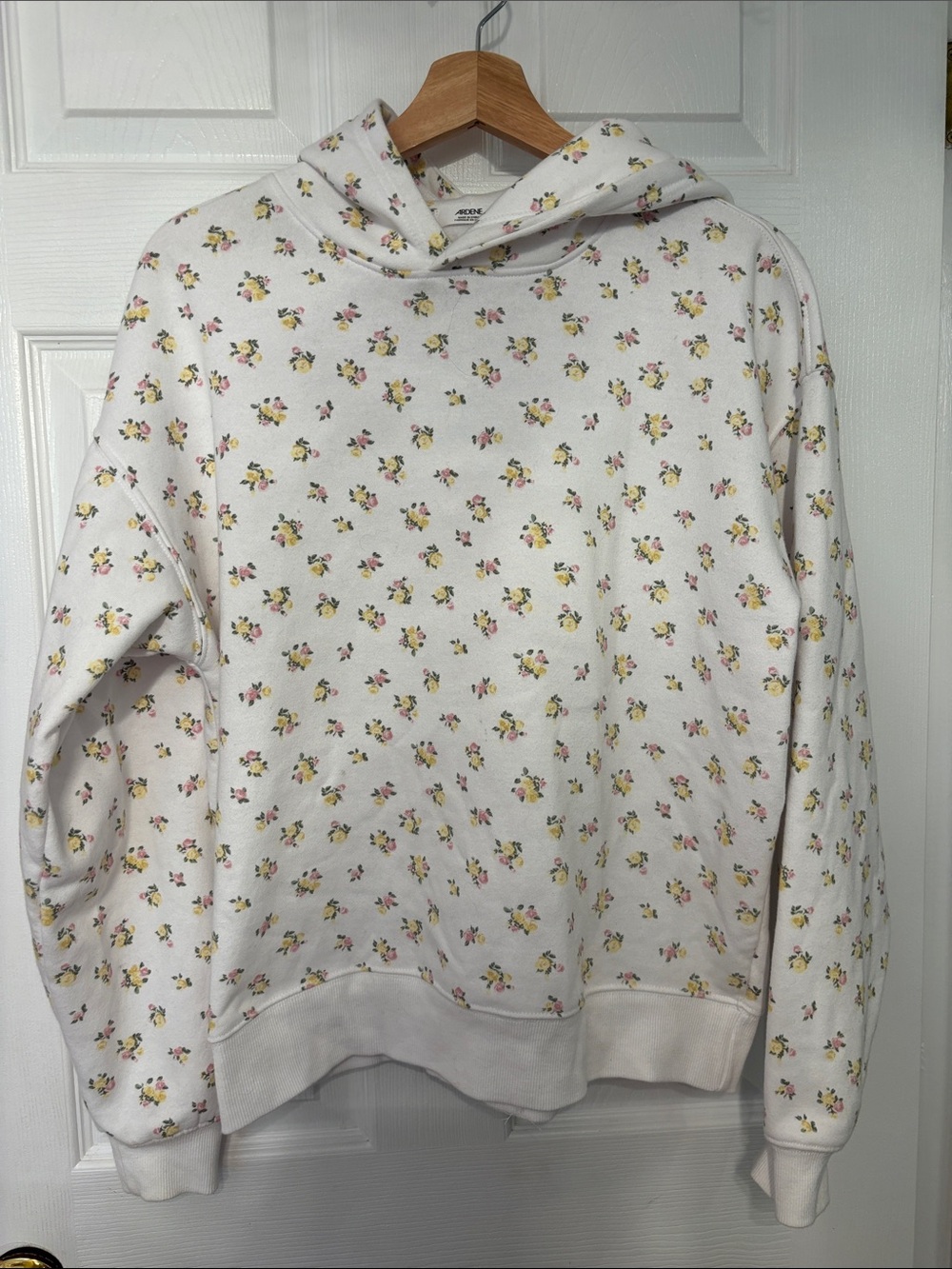 Ardene White Floral Hoodie with Pink & Yellow Blooms